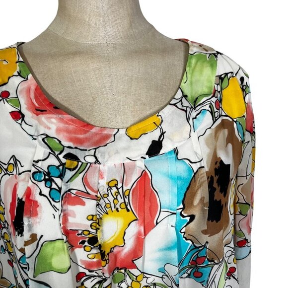 Covington blouse women's L white pink brown floral scoop neck loose fit - Picture 2 of 11